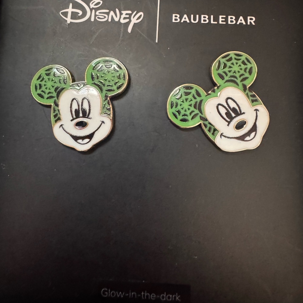BaubleBar Green and White Mickey Mouse Earrings